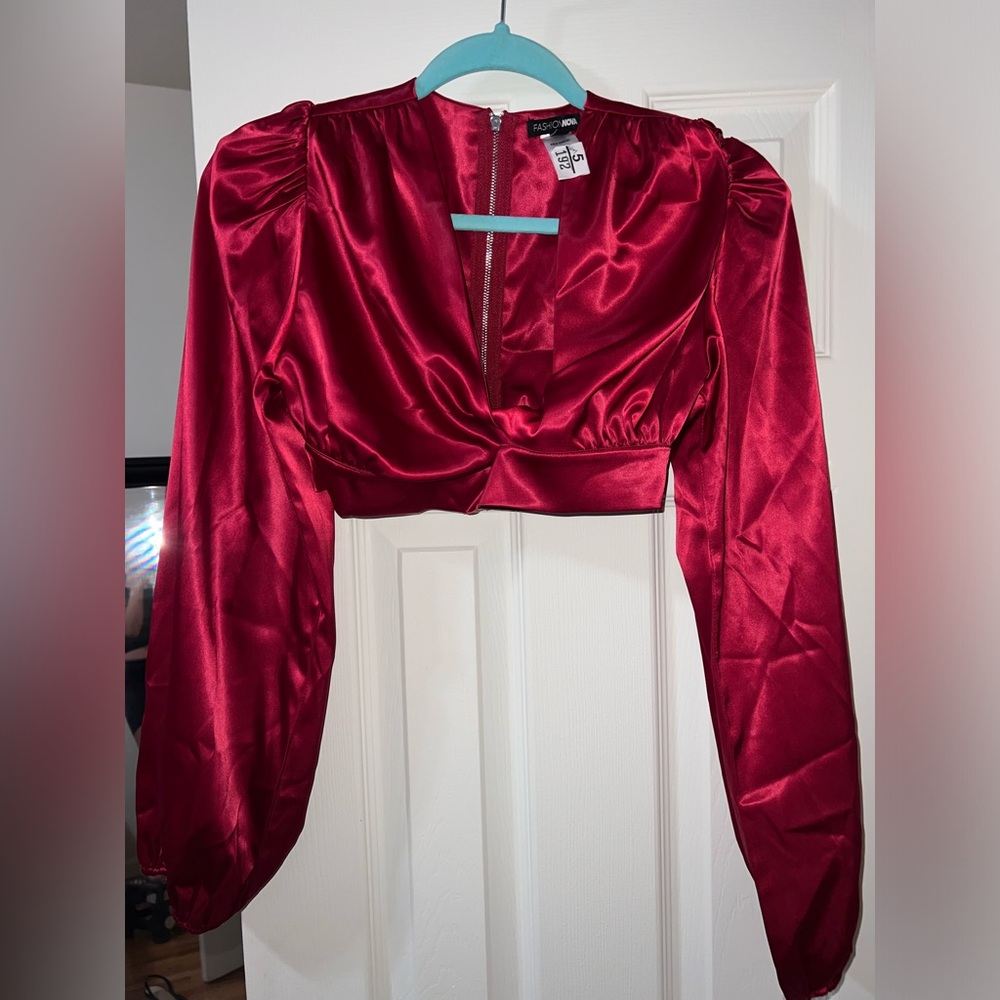 Red Satin Cropped Shirt